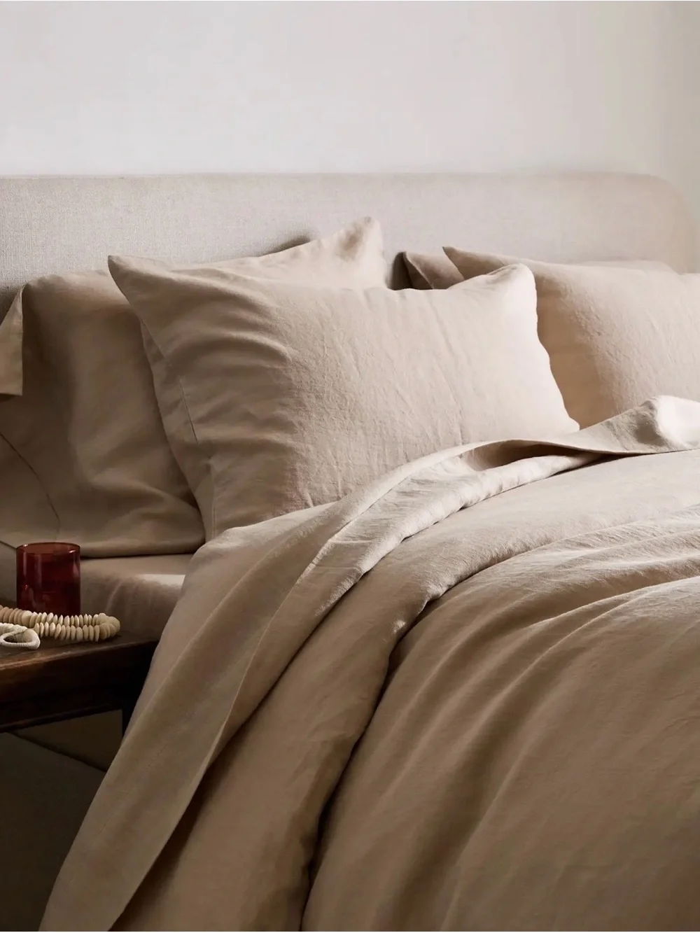 Queen Linen Duvet Cover + Fitted & Flat Sheet Set + 4 Pillow Cases Taupe Beige